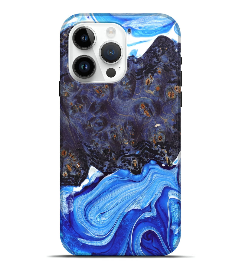 iPhone 15 Pro Max Wood+Resin Live Edge Phone Case - Flora (Blue, 674102)