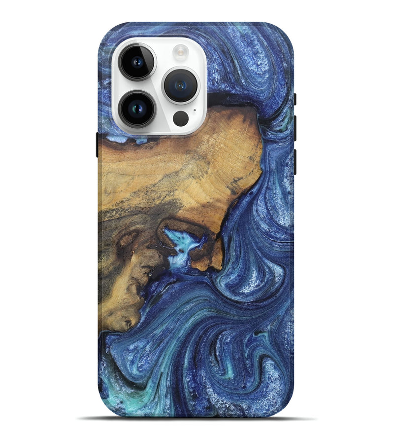 iPhone 15 Pro Max Wood+Resin Live Edge Phone Case - Wendi (Blue, 674486)