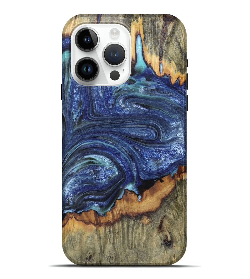 iPhone 15 Pro Max Wood+Resin Live Edge Phone Case - Gwen (Blue, 674487)