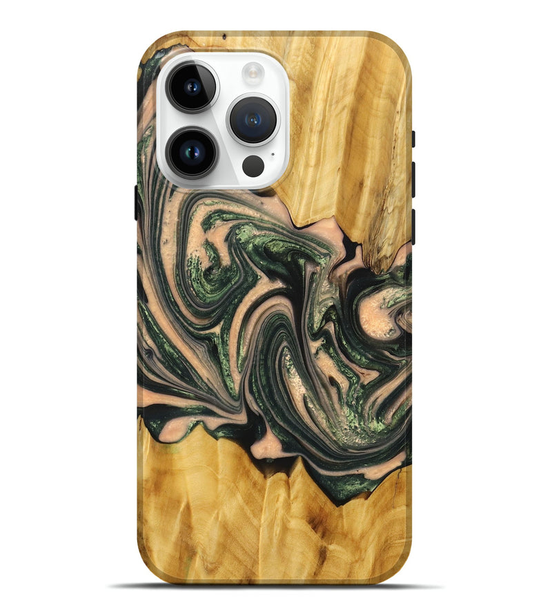iPhone 15 Pro Max Wood+Resin Live Edge Phone Case - Christoph (Green, 674565)