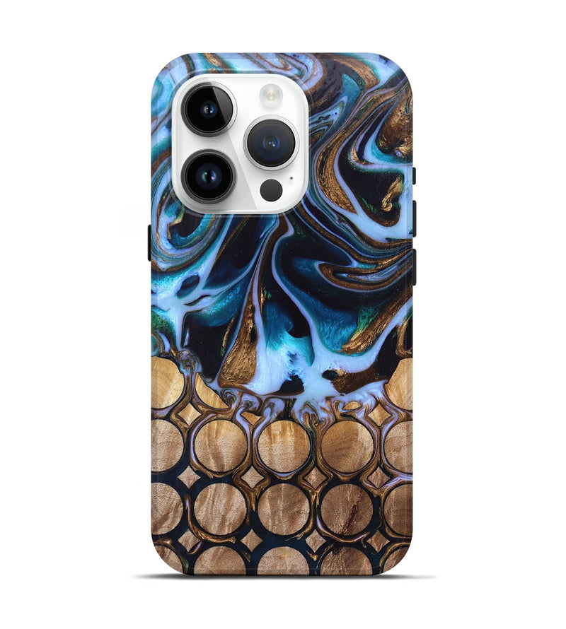 iPhone 15 Pro Wood+Resin Live Edge Phone Case - Braden (Green, 674569)
