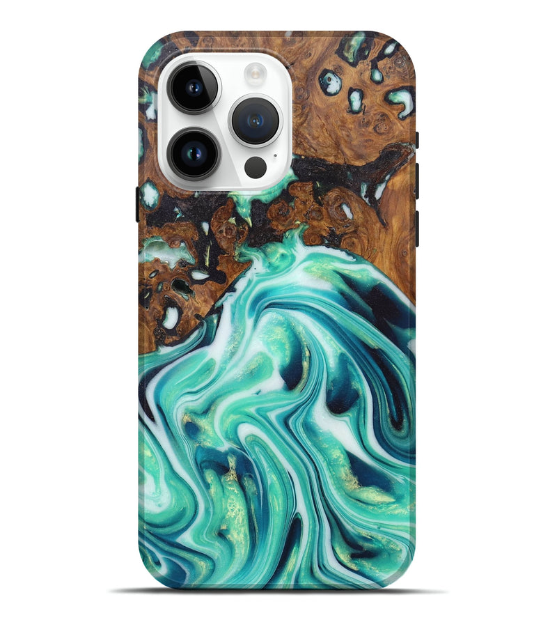 iPhone 15 Pro Max Wood+Resin Live Edge Phone Case - Brenda (Green, 674579)