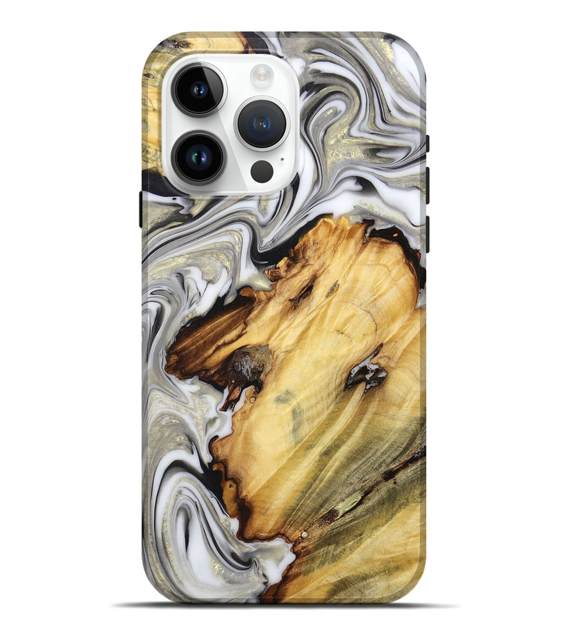 iPhone 15 Pro Max Wood+Resin Live Edge Phone Case - Nehemiah (Black & White, 674684)