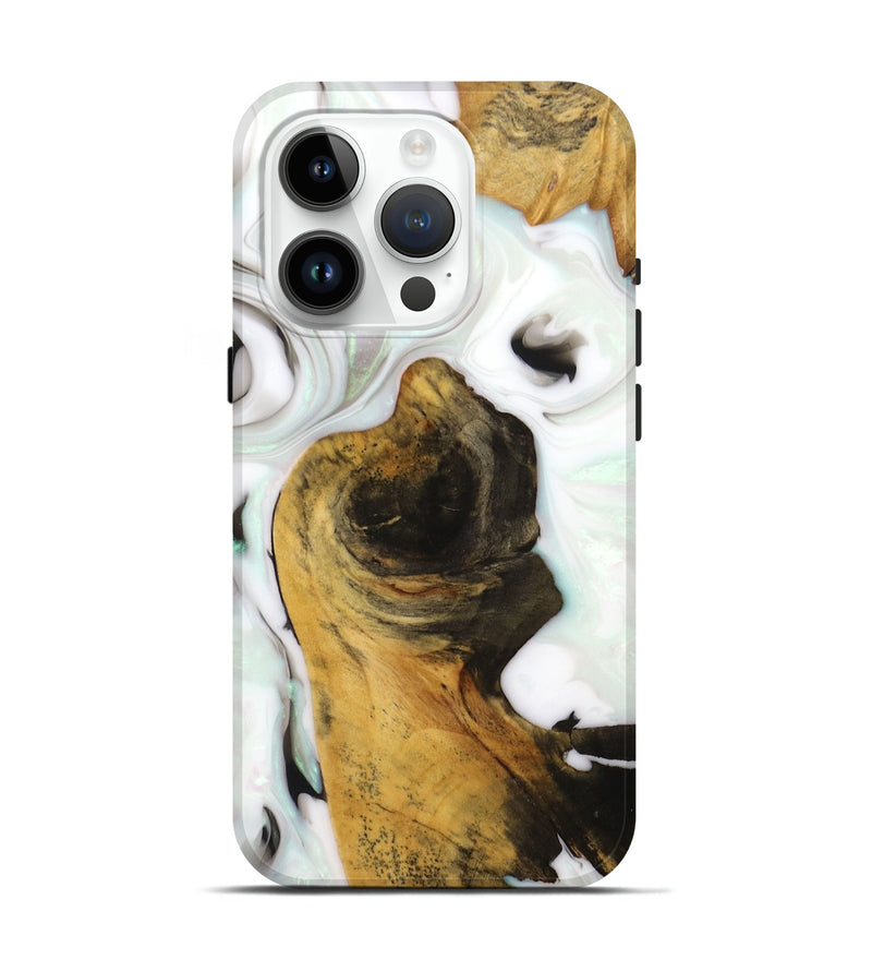 iPhone 15 Pro Wood+Resin Live Edge Phone Case - Hilary (Black & White, 674686)