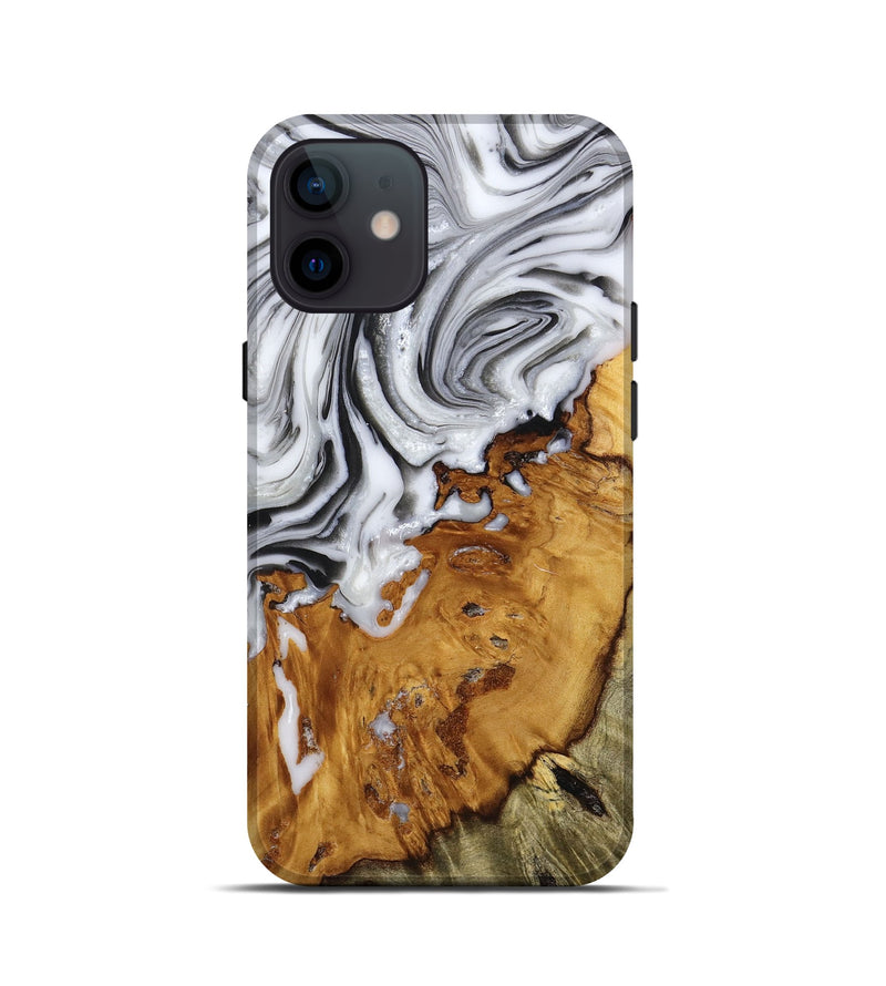 iPhone 12 mini Wood+Resin Live Edge Phone Case - Donnie (Black & White, 674687)