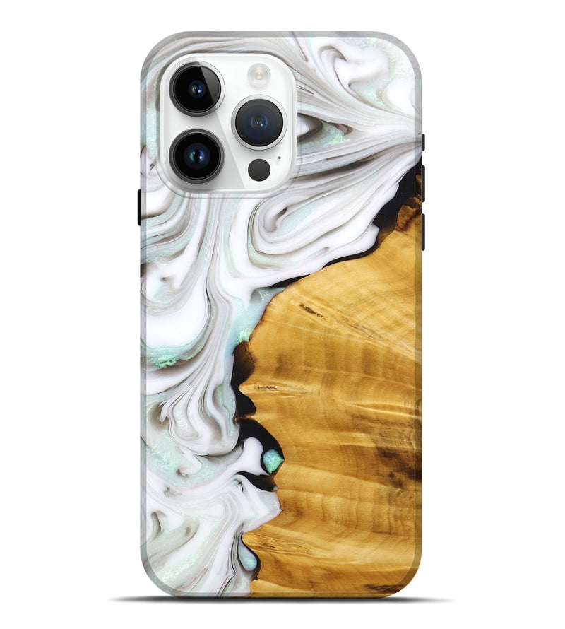 iPhone 15 Pro Max Wood+Resin Live Edge Phone Case - Floyd (Black & White, 674690)
