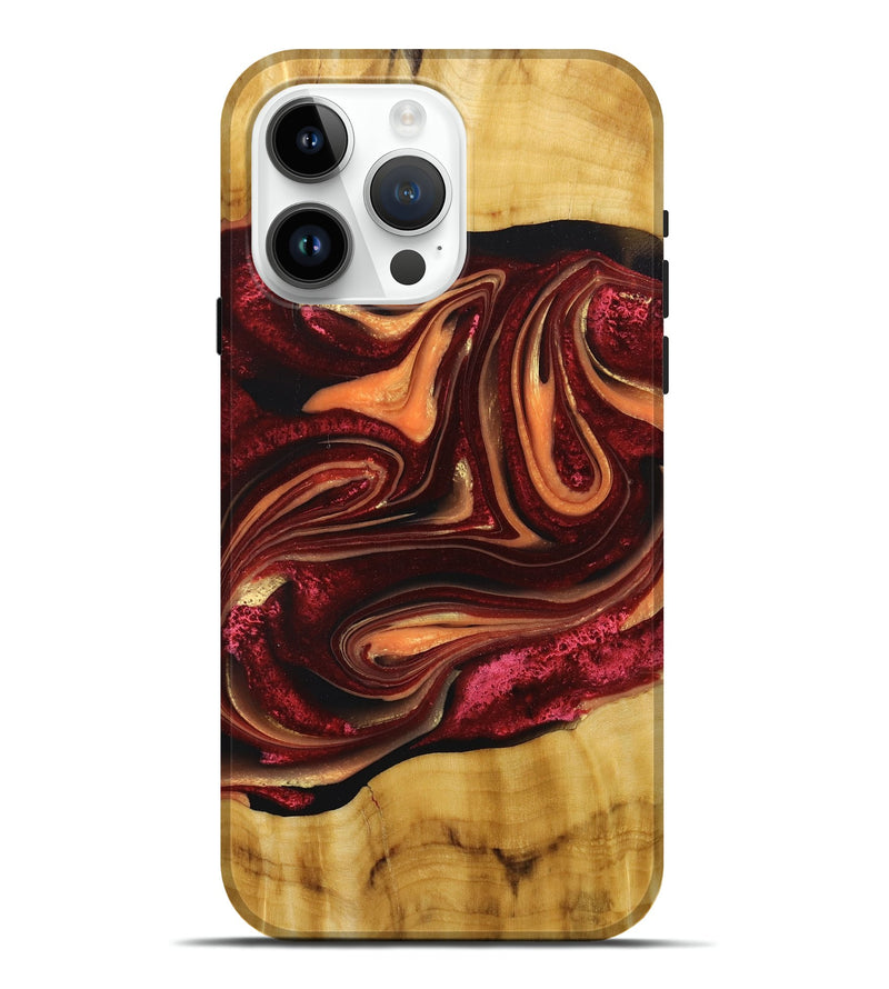 iPhone 15 Pro Max Wood+Resin Live Edge Phone Case - Ronda (Red, 674696)