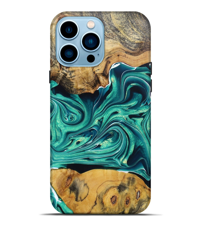 iPhone 14 Pro Max Wood+Resin Live Edge Phone Case - Ashleigh (Green, 674706)