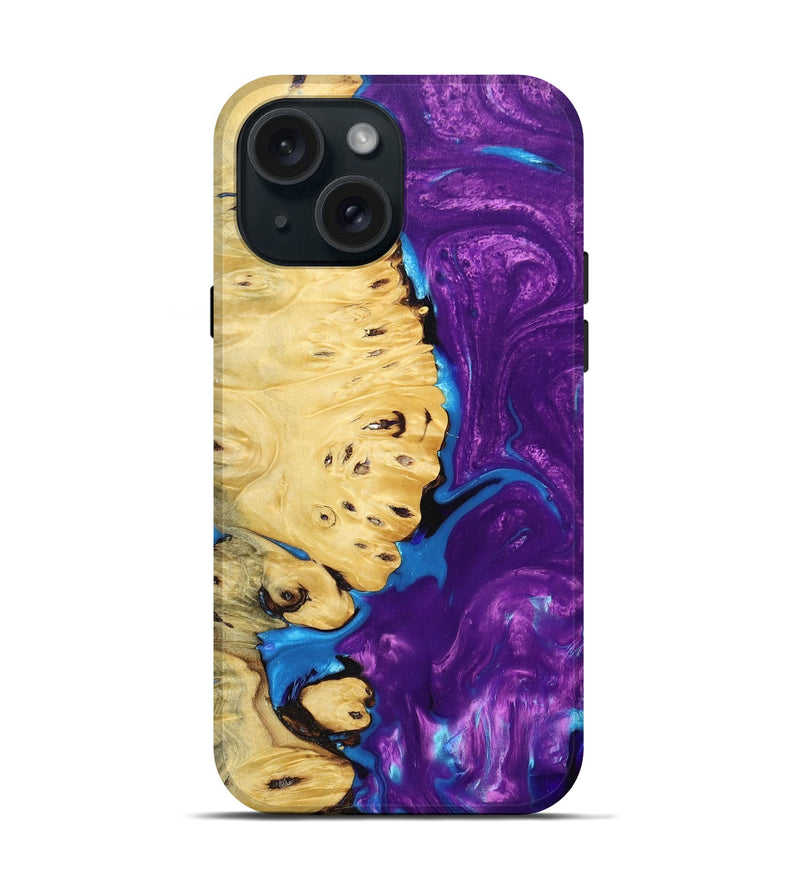 iPhone 15 Wood+Resin Live Edge Phone Case - Nataly (Purple, 674712)