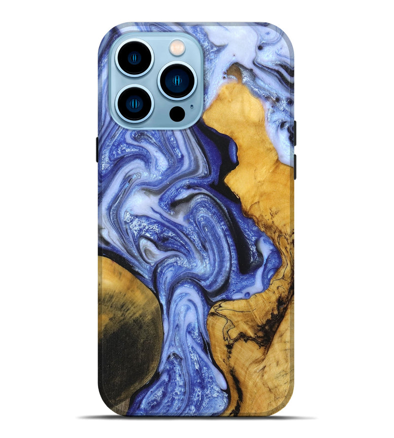 iPhone 14 Pro Max Wood+Resin Live Edge Phone Case - Amir (Blue, 674713)