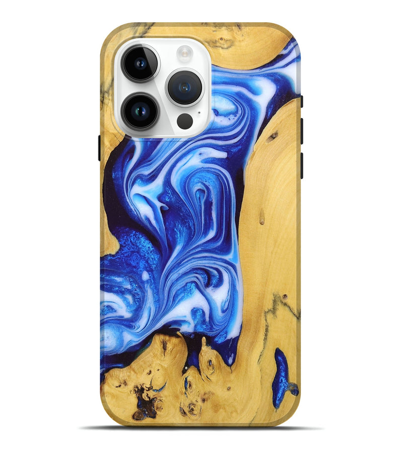 iPhone 15 Pro Max Wood+Resin Live Edge Phone Case - Ariella (Blue, 674714)