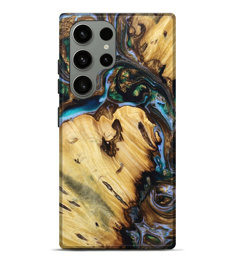 Galaxy S23 Ultra Wood+Resin Live Edge Phone Case - Ayanna (Teal & Gold, 674716)