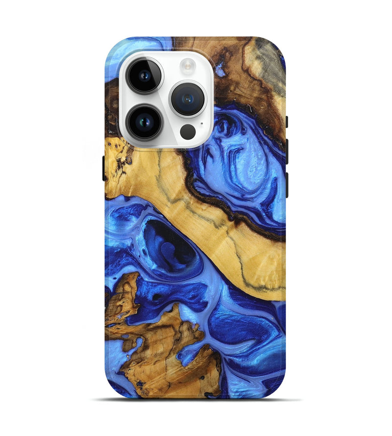 iPhone 15 Pro Wood+Resin Live Edge Phone Case - Raegan (Blue, 674717)