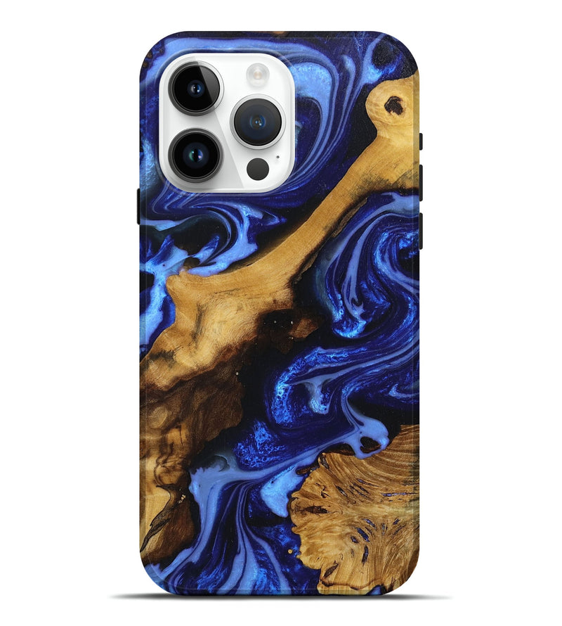 iPhone 15 Pro Max Wood+Resin Live Edge Phone Case - Joan (Blue, 674718)