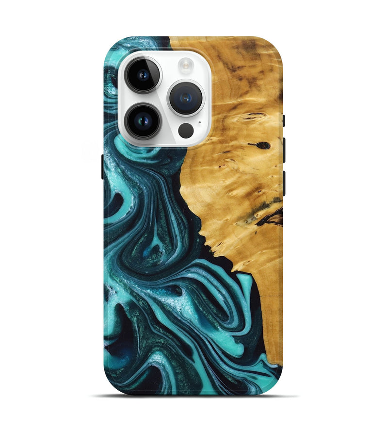 iPhone 15 Pro Wood+Resin Live Edge Phone Case - Patti (Blue, 674722)