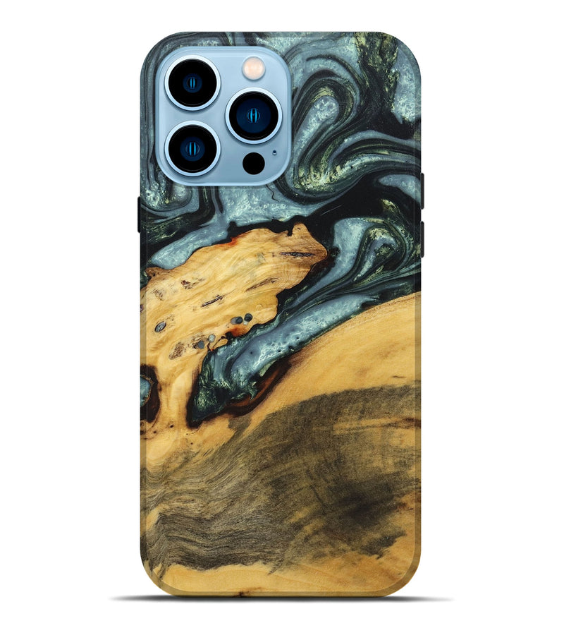 iPhone 14 Pro Max Wood+Resin Live Edge Phone Case - Gwen (Green, 674723)