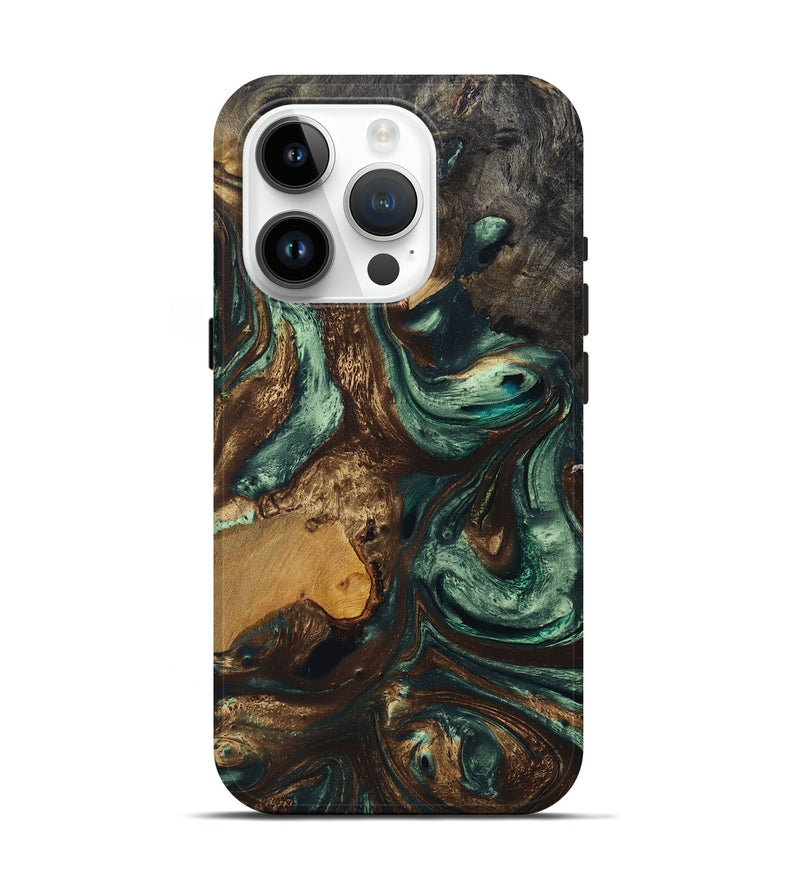 iPhone 15 Pro Wood+Resin Live Edge Phone Case - Savannah (Green, 674724)