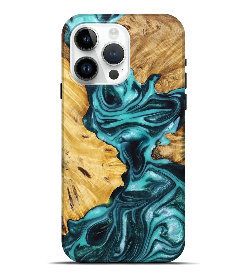 iPhone 15 Pro Max Wood+Resin Live Edge Phone Case - Romeo (Green, 674725)