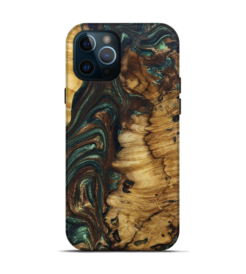 iPhone 12 Pro Wood+Resin Live Edge Phone Case - Jermaine (Green, 674726)
