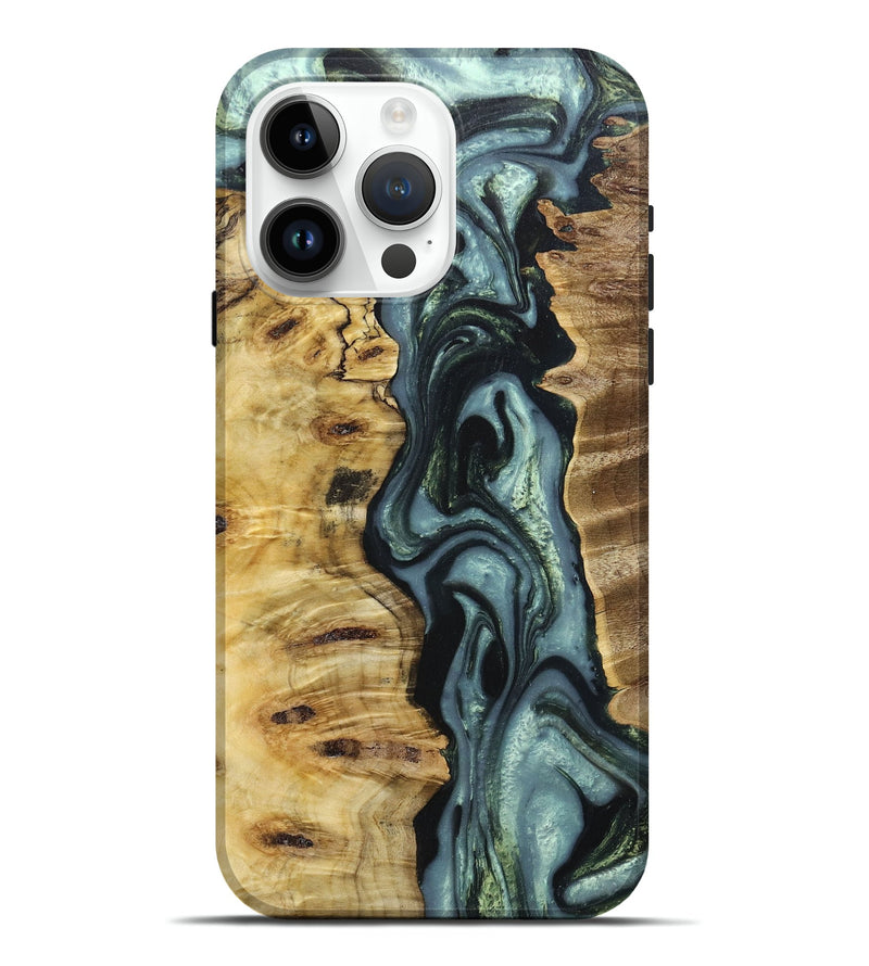 iPhone 15 Pro Max Wood+Resin Live Edge Phone Case - Jan (Green, 674727)