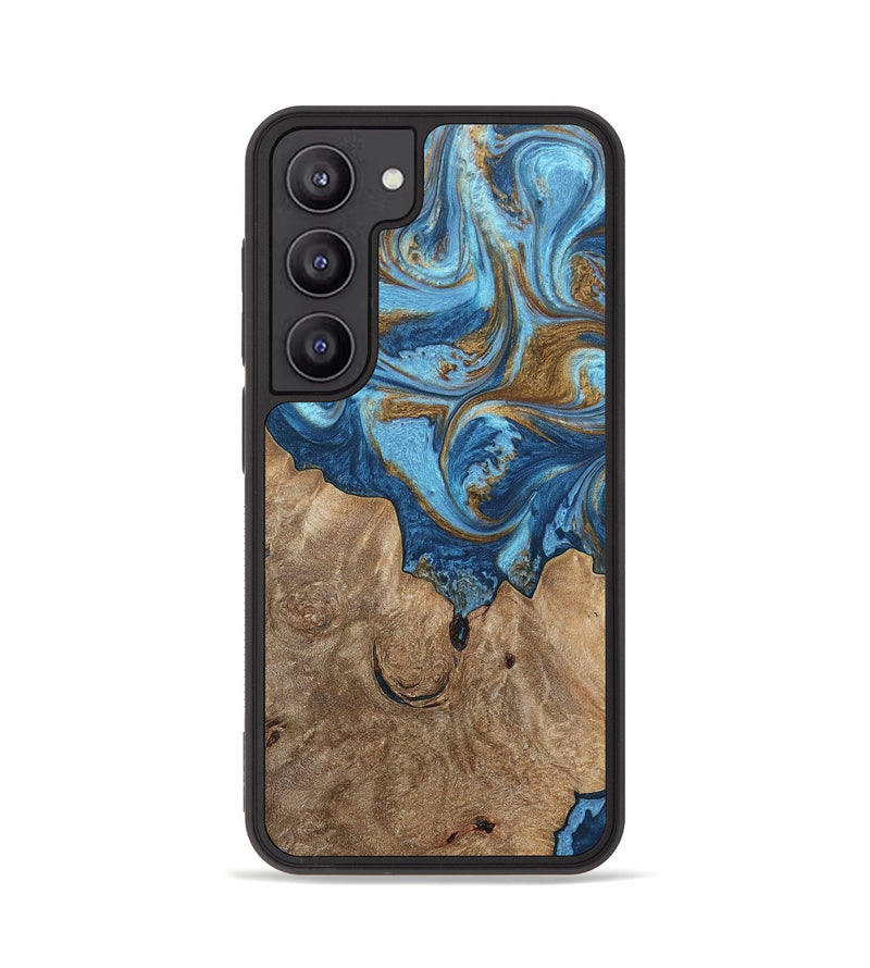 Galaxy S23 Wood+Resin Phone Case - Tanya (Teal & Gold, 675072)