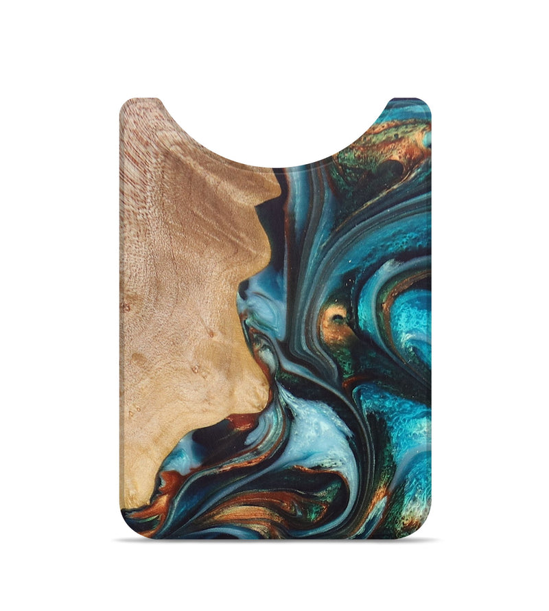 Live Edge Wood+Resin Wallet - Sarah (Teal & Gold, 675293)