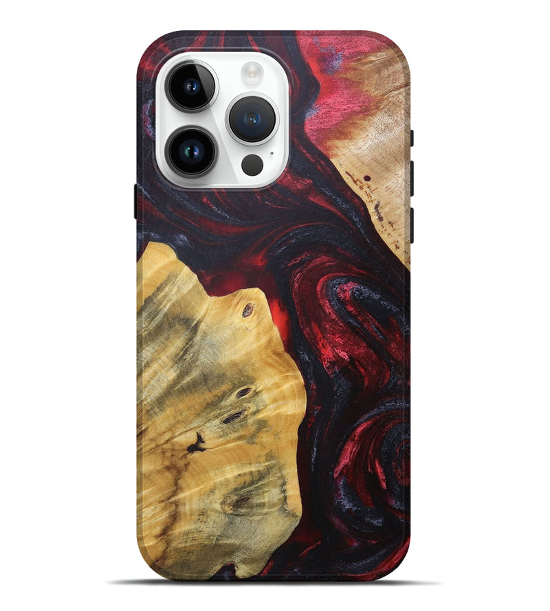 iPhone 15 Pro Max Wood+Resin Live Edge Phone Case - Debby (Red, 675588)