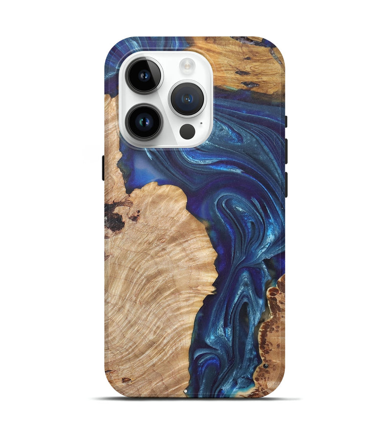 iPhone 15 Pro Wood+Resin Live Edge Phone Case - Kerri (Blue, 675598)