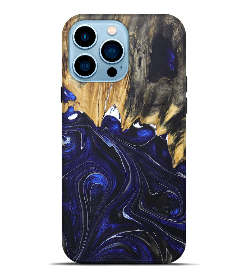 iPhone 14 Pro Max Wood+Resin Live Edge Phone Case - Jalen (Blue, 675600)