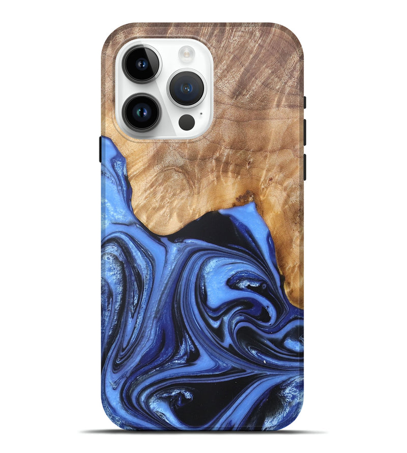 iPhone 15 Pro Max Wood+Resin Live Edge Phone Case - Angelina (Blue, 675603)