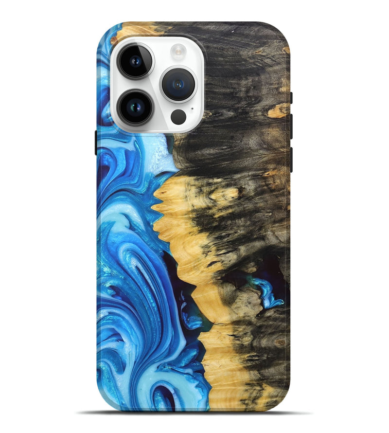 iPhone 15 Pro Max Wood+Resin Live Edge Phone Case - Josephine (Blue, 675605)