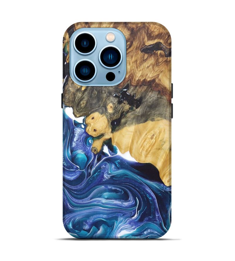 iPhone 14 Pro Wood+Resin Live Edge Phone Case - Kate (Blue, 675608)
