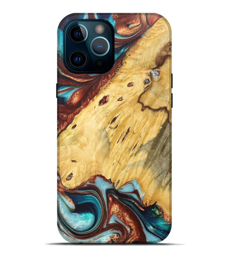 iPhone 12 Pro Max Wood+Resin Live Edge Phone Case - Bria (Teal & Gold, 675623)