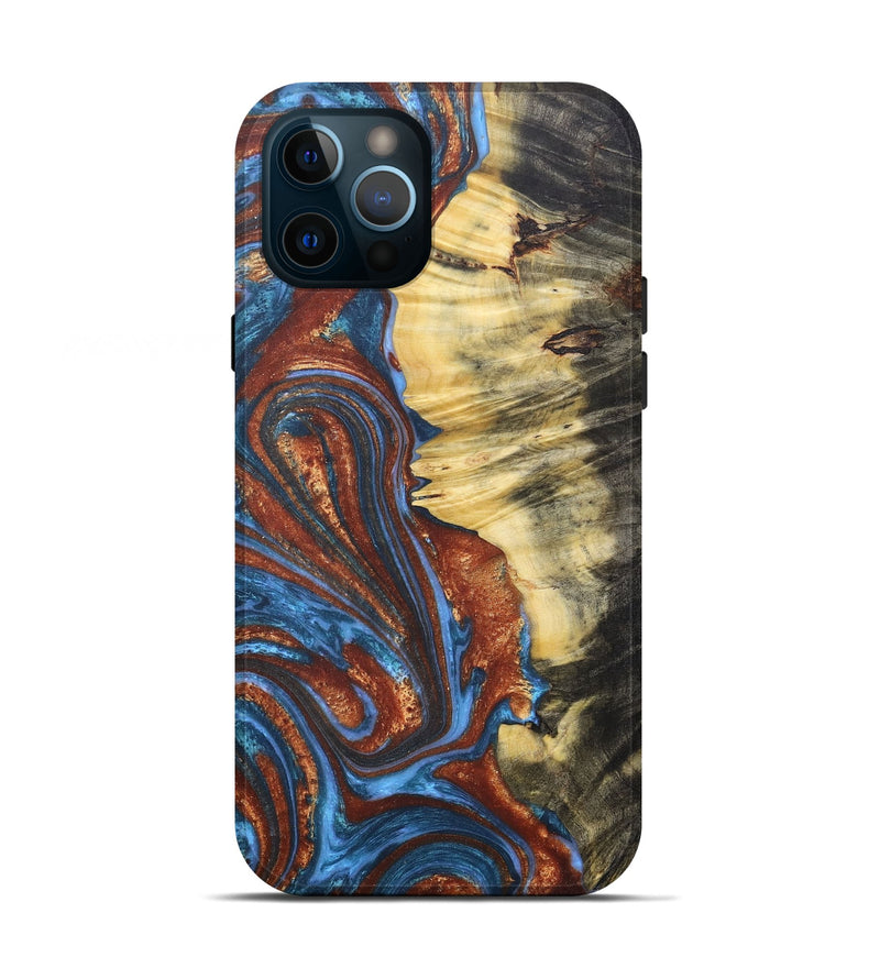 iPhone 12 Pro Wood+Resin Live Edge Phone Case - Asia (Teal & Gold, 675628)