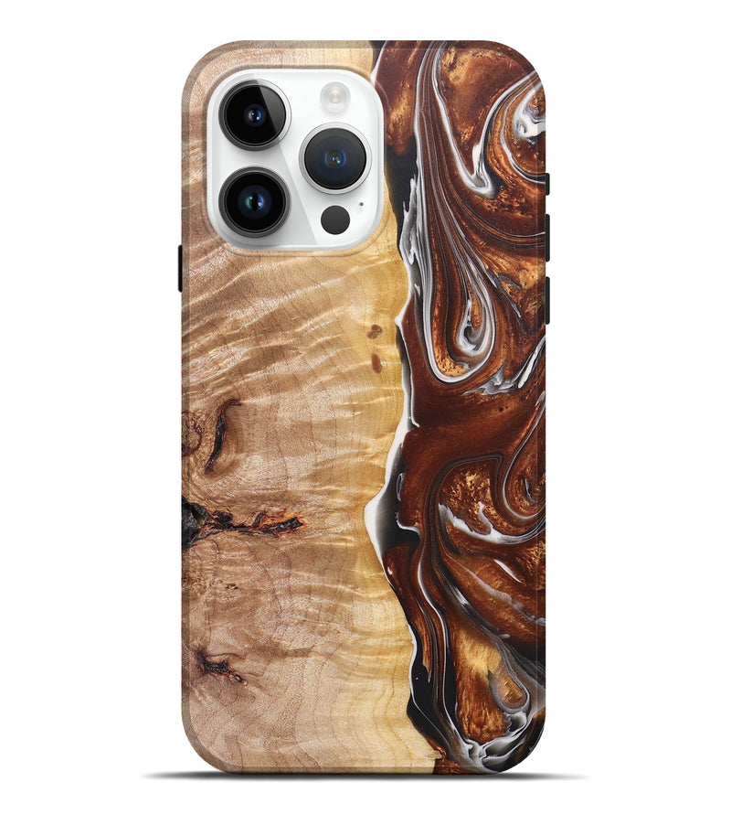 iPhone 15 Pro Max Wood+Resin Live Edge Phone Case - Gertrude (Black & White, 675634)