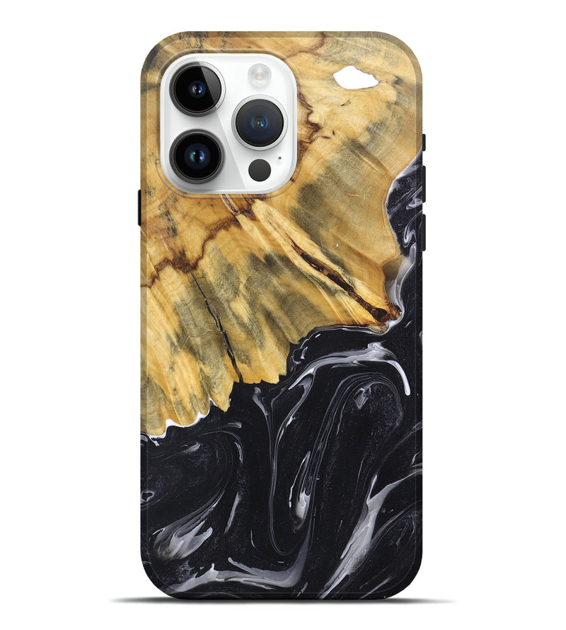 iPhone 15 Pro Max Wood+Resin Live Edge Phone Case - Messiah (Black & White, 675635)