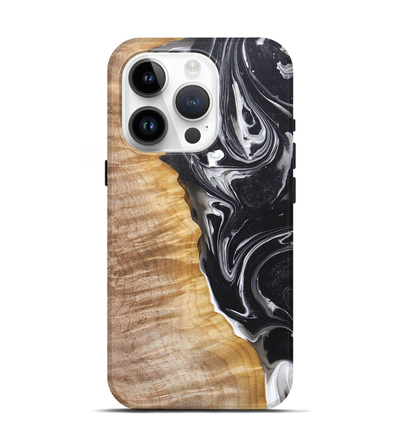 iPhone 15 Pro Wood+Resin Live Edge Phone Case - Cara (Black & White, 675636)