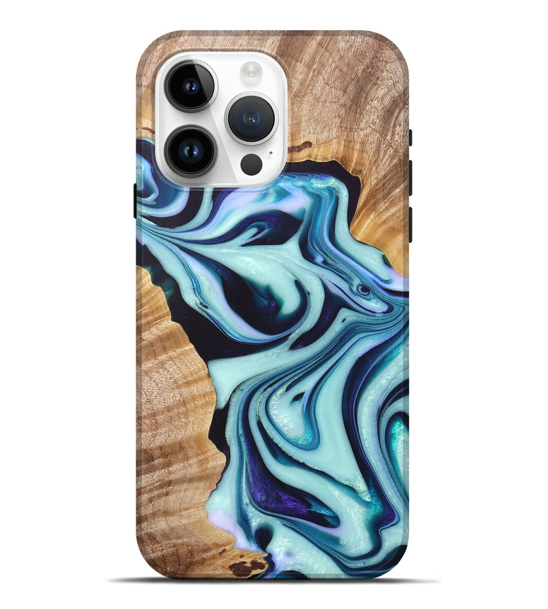 iPhone 15 Pro Max Wood+Resin Live Edge Phone Case - Elyse (Green, 675638)