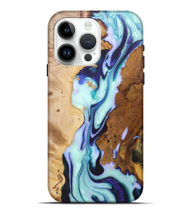 iPhone 15 Pro Max Wood+Resin Live Edge Phone Case - Rosa (Green, 675640)