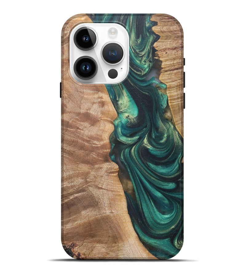 iPhone 15 Pro Max Wood+Resin Live Edge Phone Case - Aitana (Green, 675642)