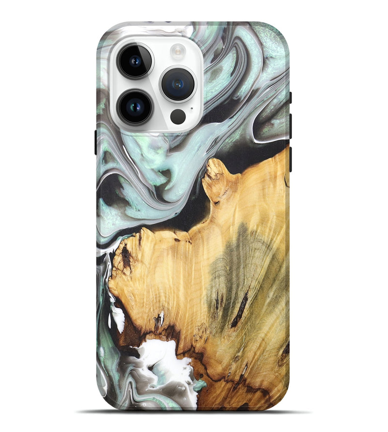 iPhone 15 Pro Max Wood+Resin Live Edge Phone Case - Archie (Green, 675647)
