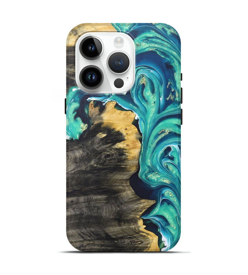 iPhone 15 Pro Wood+Resin Live Edge Phone Case - Jeffrey (Green, 675649)