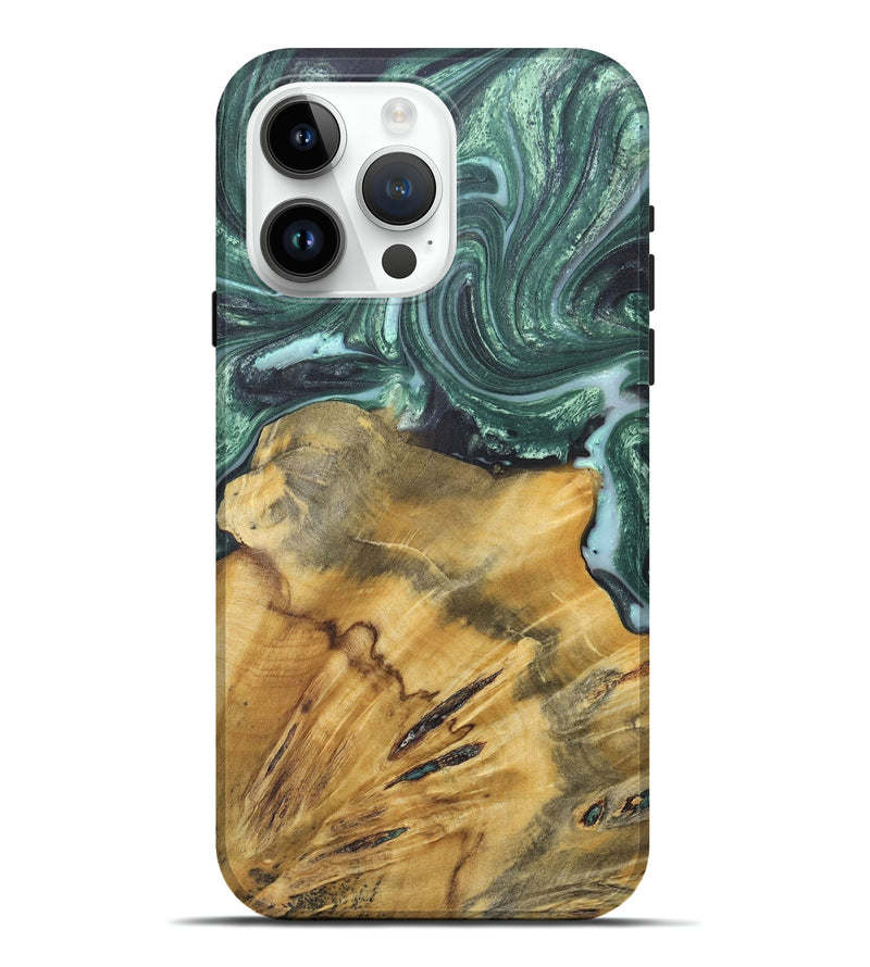 iPhone 15 Pro Max Wood+Resin Live Edge Phone Case - Willow (Green, 675650)