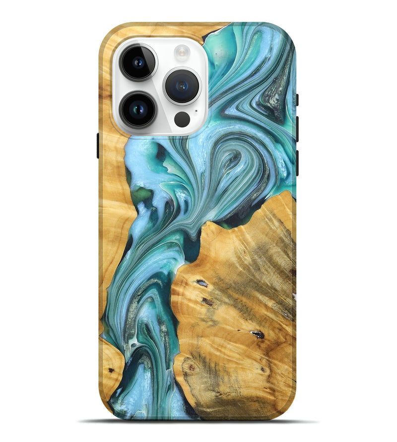 iPhone 15 Pro Max Wood+Resin Live Edge Phone Case - Garrett (Green, 675651)