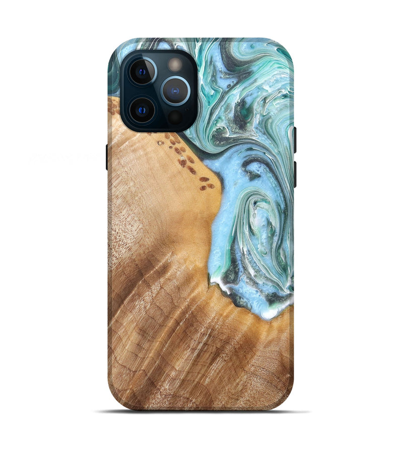 iPhone 12 Pro Wood+Resin Live Edge Phone Case - Estrella (Green, 675652)