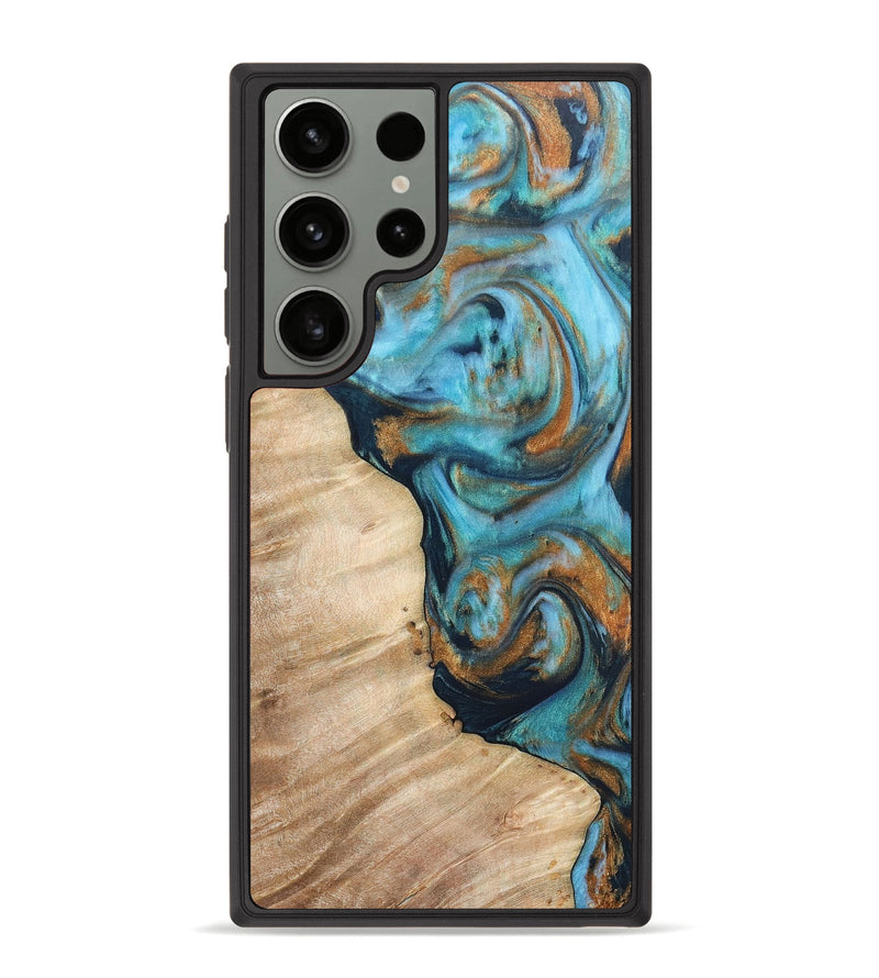 Galaxy S23 Ultra Wood+Resin Phone Case - Harry (Teal & Gold, 676018)