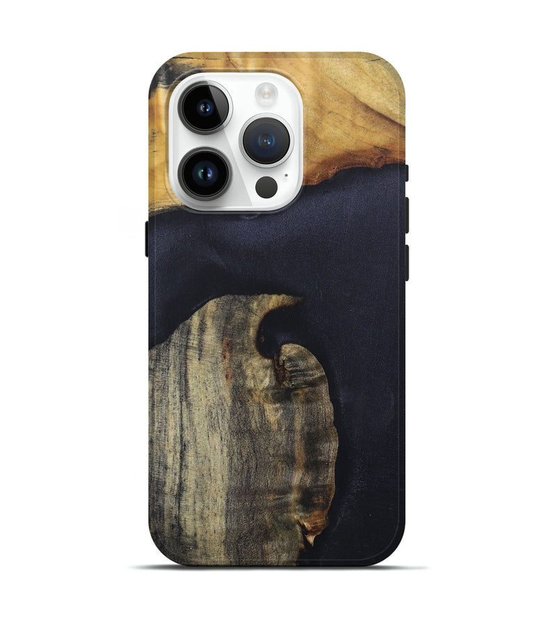 iPhone 15 Pro Wood+Resin Live Edge Phone Case - Brenda (Pure Black, 676042)