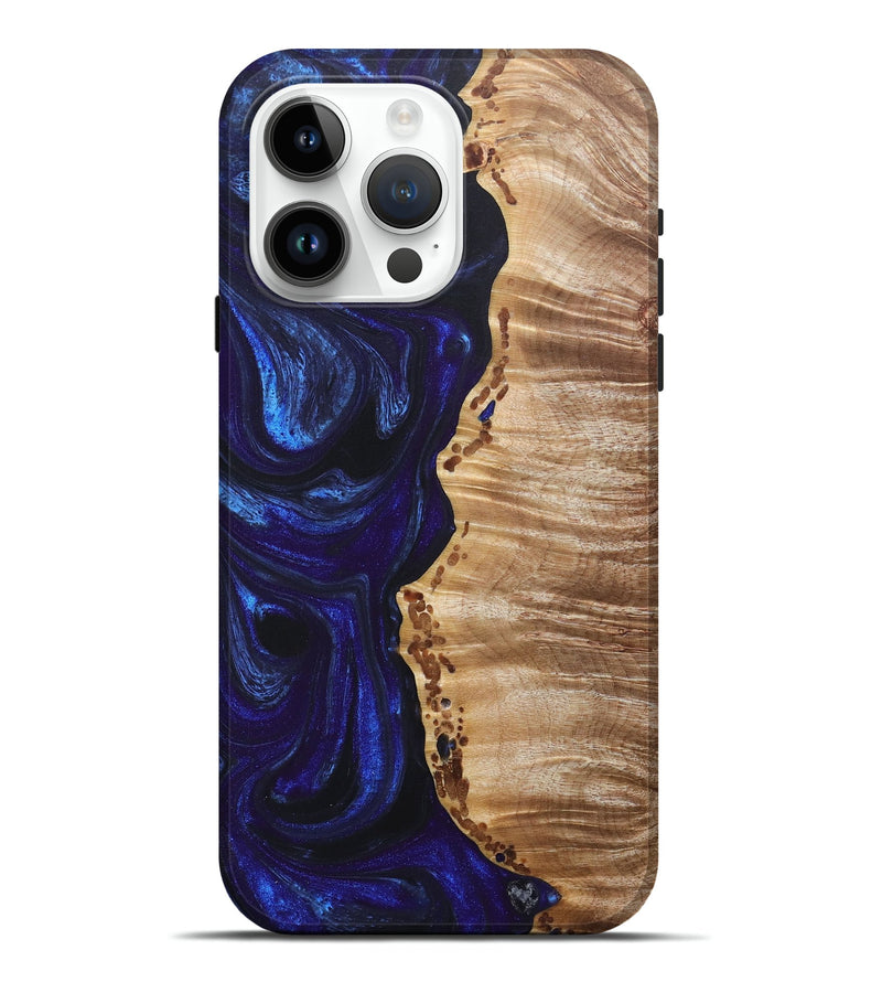 iPhone 15 Pro Max Wood+Resin Live Edge Phone Case - Andy (Blue, 676044)