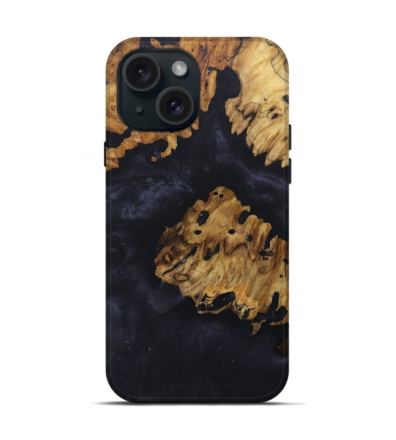 iPhone 15 Wood+Resin Live Edge Phone Case - Corbin (Pure Black, 676051)