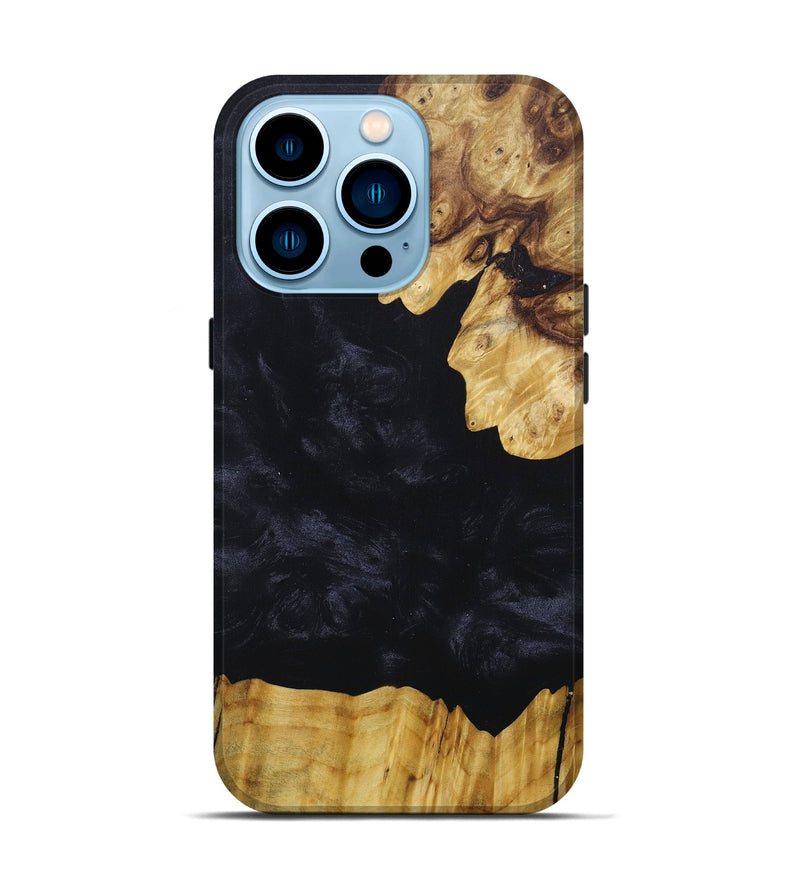 iPhone 14 Pro Wood+Resin Live Edge Phone Case - Tamara (Pure Black, 676054)